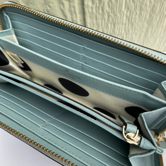 Kate Spade Wallet Light Blue 8''x4''x1'' Blue Cow Leather Zip Around‎ Logo boho - Picture 12 of 14